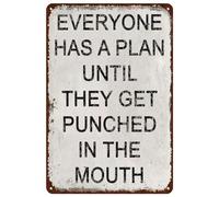 JIUFOTK Tin Sign Everyone Has A Plan Until They Get Punched In The Mouth Vintage Metal Signs Boxing Sport Poster Wall Art Decor Suitable for Home Bar Cafe Garage Man Cave