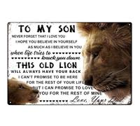 JIUFOTK to My Son Vintage Metal Signs, Father to Son Gifts, to My Son Gifts, Gifts for Son Birthday Christmas Graduation, Lion Metal Tin Sign Wall Decor for Bedroom Living Room,
