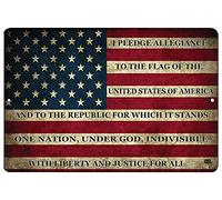 JIUFOTK USA American Flag Metal Tin Sign, Wall Decor Man Cave Bar US Pledge of Allegiance