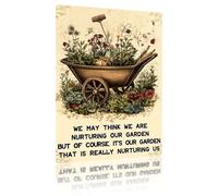 JIUFOTK Vintage Garden Metal Tin Signs We May Think We Are Nurturing Our Garden Funny Tin Sign Rustic Indoor Outdoor Wall Decor for Home Yard Farmhouse Greenhouse Patio Porch Bar