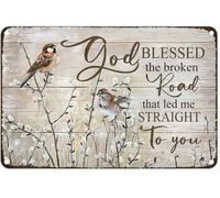 JIUFOTK Vintage Metal Hummingbird God Blessed The Broken Road That Led Me Straight To You Rustic For Home Bedroom Bar Cafe Club 8x12 Inch