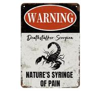 JIUFOTK Vintage Metal Sign Deathstalker Scorpion WARNING: NATURE'S SYRINGE OF PAIN Tin Sign Retro Wall Decor For Home Coffee Bar Funny Aluminum Sign 8x12 inch