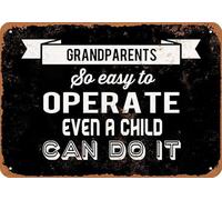 JIUFOTK Vintage Metal Sign Grandparents So Easy to Operate Even A Child Can Do It (Black Background) Tin Sign Aluminum Sign Christmas Decor Retro Wall Decor For Home Coffee Bar 8x12 inch
