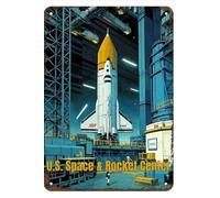 JIUFOTK Vintage Metal Sign U.S. Space & Rocket Center Tin Sign Decor Retro Wall Decor For Home Coffee Bar Funny Aluminum Sign 8x12 inch