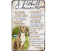 JIUFOTK Vintage Metal Tin Sign A Pitbull House Rules You Will Never Pee Alone Again Rustic Wall Decor For Home Bedroom Bar Cafe Club Gift For Women Men
