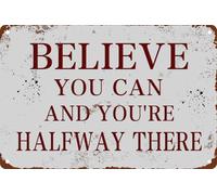 JIUFOTK Vintage Sign Believe You Can and You're Halfway There Funny Tin Sign for Home Bedroom Decor Gift Retro Outdoor Office Garage Bar Cafe Vintage Man Cave Decor