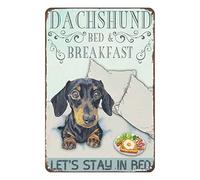 JIUFOTK Vintage Signs Metal Signs Dachshund Bed Breakfast Let's Stay in Bed Tin Sign Wall Art Metal Poster for Home Bar Cafe Garage Bathroom 8x12 Inch