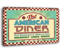 JIUFOTK Vintage Tin Sign The American Diner. Roadside Cafe, 50's, 60's Dinner Sign Retro Metal Sign Bar Wall Decor Plaque Gift