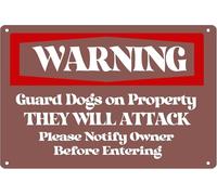 JIUFOTK Vintage Warning Guard Dogs On Property They Will Attack Please Notify Owner Before Entering Sign Yard Garden Garage Decor Aluminum Gift For Women Men