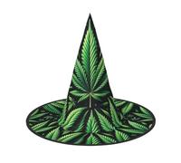 JIUFOTK Weed-Leaves-Green Halloween Witch Hat With Collapsible Top, Foldable Costume Hat For Party Cosplay
