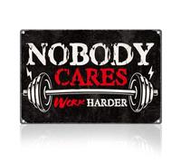JIUFOTK Weightlifting Fitness Retro Wall Decor Metal Tin Sign Nobody Cares Work Harder Inspirational Vintage Wall Art Poster For Sports Gym Home Coffee Room Clubs Decor Fitness Lovers Gift
