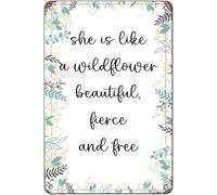 JIUFOTK Wildflower Vintage Metal Tin Sign She Is Like A Wildflower Beautiful Fierce And Free Pretty Flower Quote Valentine's Day Sign for Room Home Bedroom Garden Aesthetic