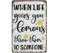 JIUFOTK Yellow Tin Signs Funny Quote Kitchen Lemon Metal Tin Sign Wall Art Decor When Life Gives You Lemons Sign Farmhouse Home Rustic Decor Gifts Poster Kitchen Decor For Room Artwork Modern