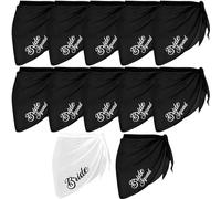 Jiuguva 12 Pcs Bride Bikini Cover up Bridesmaid Sarong Women Bathing Suit Wrap Bride Wedding Swimwear Chiffon, Black, White, S