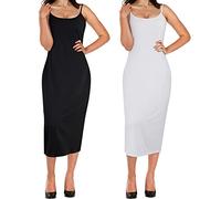 Jiuguva 2 Pcs Full Slip for Under Dresses Adjustable Spaghetti Strap Sleeveless Nightgown Women's Slip Long Dress, Black, White, Large