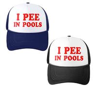 Jiuguva 2 Pieces Christmas Funny Gift Funny Trucker Cap I Pee in Pools Hat Funny Dare Gag Gift Joke American Flag Hat, Black, Navy, 0