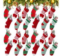 Jiuguva 24 Pack 2x5 Inch Christmas Mini Stockings Bulk Knit Xmas Stockings Rustic Stocks Decorations Small Xmas Gift Stocks Decor for Christmas Tree Ornament Fireplace Home Decorations (Classic)