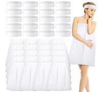 Jiuguva 40 Pcs Disposable Facial Headband and Spa Wrap Bathrobe Non Woven Bath Wrap Adjustable 20 Towel 20 Spa Stretch Headbands for Women Skirt Sweat Steaming Hair Gift, White