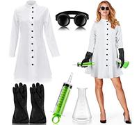 Jiuguva 5 Pcs Women's Mad Scientist Costume for Adult Halloween Party Costume, Black, Large