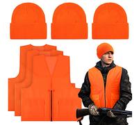 Jiuguva 6 Pcs Blaze Orange Vest Hunting Hat Vest and Cap for Men Women Outdoor Sports Traffic Works Fishing, Blaze Orange