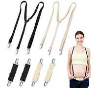 Jiuguva 6 Pcs Women's Suspenders and Maternity Suspenders Set 2 Pcs Y Back Style Undergarment Suspenders and 4 Pcs Adjustable Elastic Belly Suspenders for Pants Under Clothes, Beige, Medium
