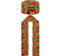 Jiuguva African Kente Pattern Kufi Hat and Print Stole Sash for Black History Men Women Kids