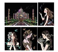 jiuhao Scratch Art for Adults Kids,Engraving Art Etch Art Scraper Foil Art Paper Holographic Painting Pictures for Adults Kids,Creative Gift Set for Children,Friends,Family with 4 Tool Set(Taj Mahal)