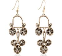 JIUIQL Bohemian Vintage Cooper Round Circle Disc Lightweight Dangle Drop Earrings Retro Carved Geometry Hook Earrings for Women, L, Metal, No Gemstone