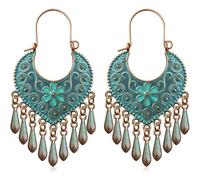 JIUIQL Handmade Bohemian Alloy Flower Shield Shape Dangle Drop Earrings Unique Chic Ethnic Tribal Heart Hook Earrings For Women, L, Metal, No Gemstone