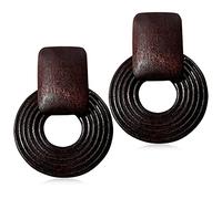 JIUIQL Handmade Bohemian Lightweight Wooden Circle Round Dangle Drop Earrings Vintage Boho Brown Nature Wood Geometry Hoop Stud Earring for Women Statement Jewelry Gifts, Wood