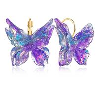 JIUIQL Handmade Unique Colorful Resin Glitter Butterfly Dangle Drop Earrings Chic Lightweight Animal Leverback Earrings For Women, L, Resin, No Gemstone