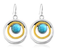 JIUIQL Handmade Vintage Silver 3 Layered Hollow Circle Dangle Drop Earrings Unique Round Turquoise Geometry Hook Earrings For Women, M, Metal, No Gemstone