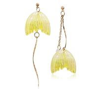 JIUIQL Unique Chic Lightweight Handmade Asymmetry Long Blue White Mermaid Tail Dangle Drop Earrings Elegant Sparkly Crystal Chain Stud Earrings for Women Girls Statement Jewelry Gifts, Resin