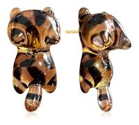 JIUIQL Unique Cute Resin Leopard Print Cat Stud Earrings Chic Lightweight Tortoiseshell 3D Animal Dangle Drop Earrings For Women, S, Resin, No Gemstone