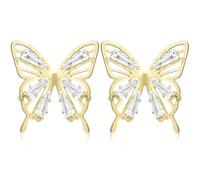 JIUIQL Unique Dainty 14K Gold Sparkly Crystal Butterfly Dangle Drop Earrings Bohemian Chic Alloy Rhinestone Flower Animal Stud Earrings For Women, M, Metal, No Gemstone