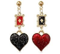 JIUIQL Unique Funny 18K Gold Plated Hypoallergenic Long Poker hearts and spades A Ace Playing Cards Dangle Drop Stud Earrings For Women Gambling Casino Jewelry Gift, Metal