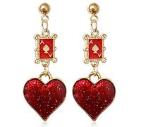 JIUIQL Unique Funny 18K Gold Plated Hypoallergenic Long Poker hearts and spades A Ace Playing Cards Dangle Drop Stud Earrings For Women Gambling Casino Jewelry Gift, Metal