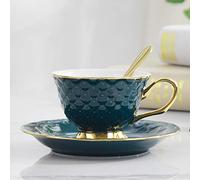 JIUJ Cups with Saucer Basic for Tea Coffee Cappuccino for 1 People Ceramic Coffee Spoon Cup and Saucer European Tea Service Phnom Penh Creative Green 1 Green 2, Green (green 1), 350 ml
