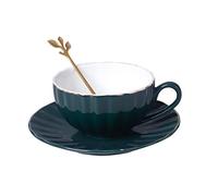 JIUJ Cups with Saucer Basic for Tea Coffee Cappuccino for 1 Person Ceramic Coffee Spoon Cup Saucer European Tea Service Phnom Penh Simple Green Blue Dark Green