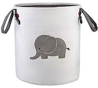 JIUJ Storage Baskets,Cotton Foldable Round Home Organizer Bin for Nursery,Laundry,Clothing,Gift Baskets (Elephant)(Gray)