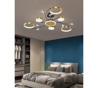 JIUJIUCC Modern LED Ceiling Light Black Gold Multi-Head Crystal Chandelier with Remote Control Dimming 3000K-6000K Flush Mount Pendant Light for Living Room Bedroom Dining Room (6+1Head)