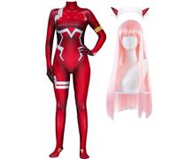 Jiumaocleu 02 Cosplay Zero Two Jumpsuit, Anime 02 Costume for Women Red Zero Two Uniform Bodysuit Halloween Carnival Fancy Dress Party