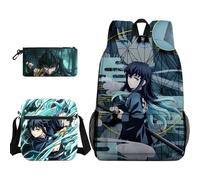 Jiumaocleu 3PCS Anime Rengoku Kyoujurou Backpack Set, Anime Kamado Nezuko Pencil Case Kanroji Mitsuri Shoulder Bag 3D Print Cartoon Stationery Bag for Kids Teens