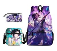 Jiumaocleu 3PCS Anime Rengoku Kyoujurou Backpack Set, Anime Kamado Nezuko Pencil Case Kanroji Mitsuri Shoulder Bag 3D Print Cartoon Stationery Bag for Kids Teens