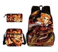 Jiumaocleu 3PCS Anime Rengoku Kyoujurou Backpack Set, Anime Kamado Nezuko Pencil Case Kanroji Mitsuri Shoulder Bag 3D Print Cartoon Stationery Bag for Kids Teens