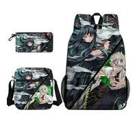 Jiumaocleu 3PCS Anime Rengoku Kyoujurou Backpack Set, Anime Kamado Nezuko Pencil Case Kanroji Mitsuri Shoulder Bag 3D Print Cartoon Stationery Bag for Kids Teens