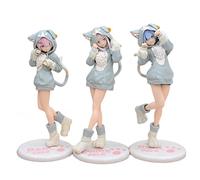 Jiumaocleu 3PCS REM/RAM/Emilia Figure Model, 20cm Anime Figure Statue Cartoon Cat Ear Maid Sculpture Handmade Collectible Desktop Decoration for Fans
