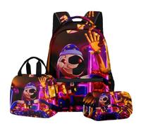 Jiumaocleu Anime Backpack Three Piece Set, Anime Pencil Case + Shoulder Bag + Lunch Pack, 3D Print Cartoon Stationery Bag for Kids Teens