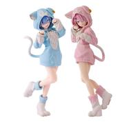 Jiumaocleu Anime Re 0 Figure Rem and Ram Figure 1/7 Scale Standing Pose Re:0 Remu Ramu Figure Sculpture Model Desktop Figure Decoration Handmade Collectible