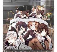 Jiumaocleu Bungo Stray Dogs Bedding Linen 3 Piece Set, Anime 3D Printed Blanket Single/Double/King Comforter Set with 1 Duvet Cover and 2 Pillow Shams, Home Textile Decor Bedding Set